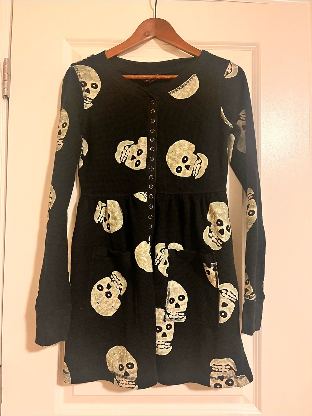 Betsey Johnson Black Dress with Metallic Gold Skull Print